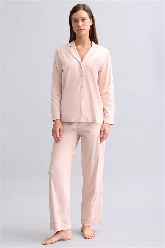 Mısırlı Kadın %100 Pamuk Pijama Takımı Açık Pembe
