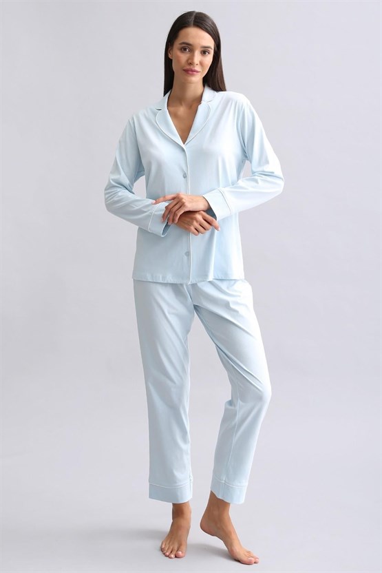 Mısırlı Kadın %100 Pamuk Pijama Takımı Bebe Mavi