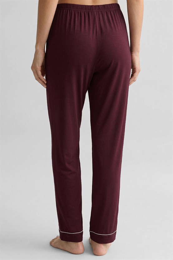 Mısırlı Kadın Bambu Beli Lastikli  Pijama Alt Bordo