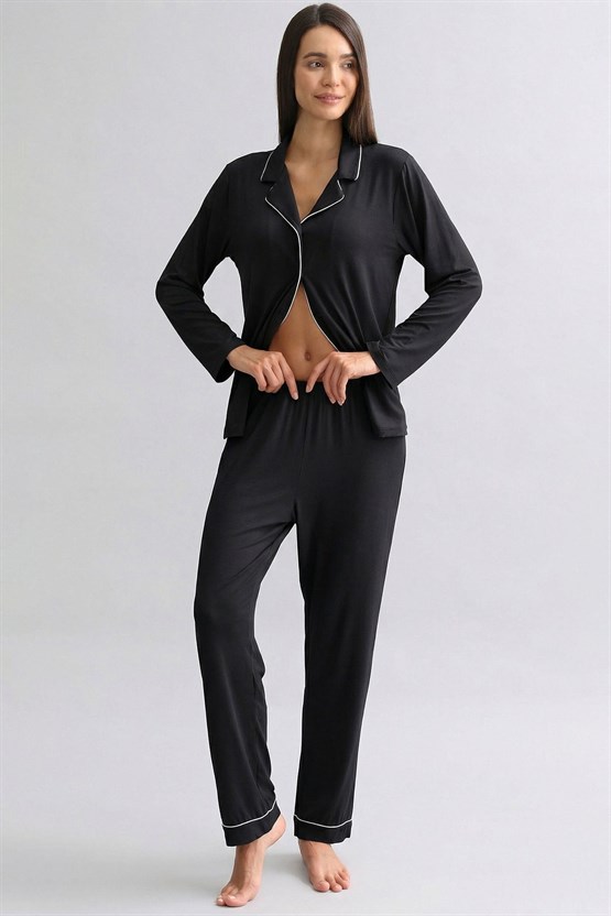 Mısırlı Kadın Bambu Beli Lastikli  Pijama Alt Siyah