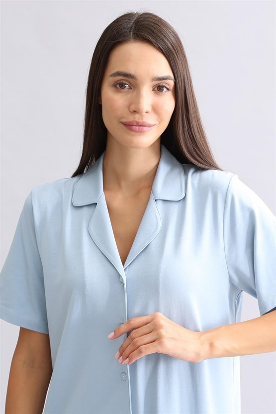 Mısırlı Kadın Bambu Gecelik Mavi