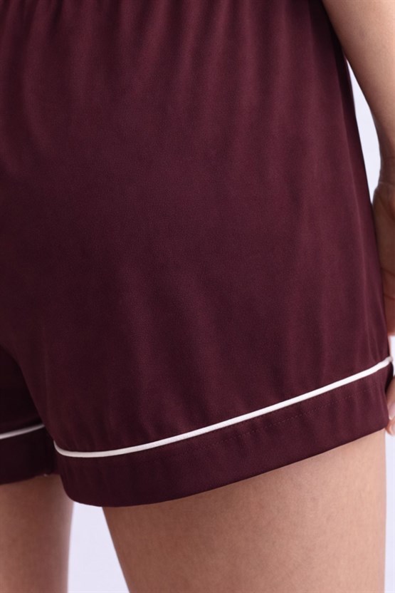 Mısırlı Kadın Bambu Mini Şort Bordo