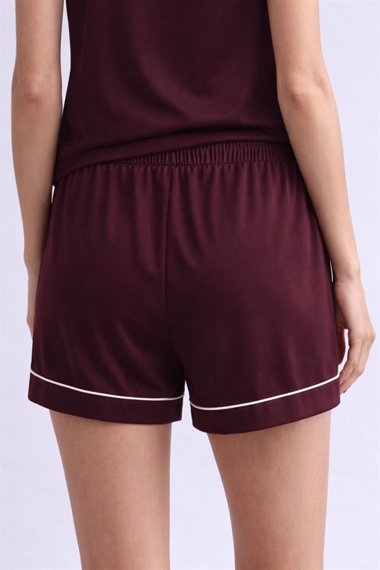 Mısırlı Kadın Bambu Mini Şort Bordo