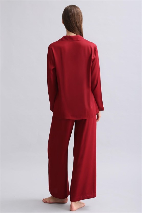 Mısırlı Kadın Bambu Pijama Takımı Bordo