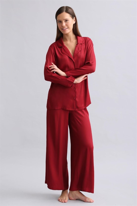 Mısırlı Kadın Bambu Pijama Takımı Bordo