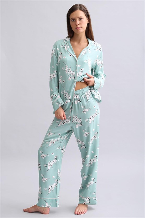 Mısırlı Kadın Bambu Pijama Takımı Çağla Yeşili