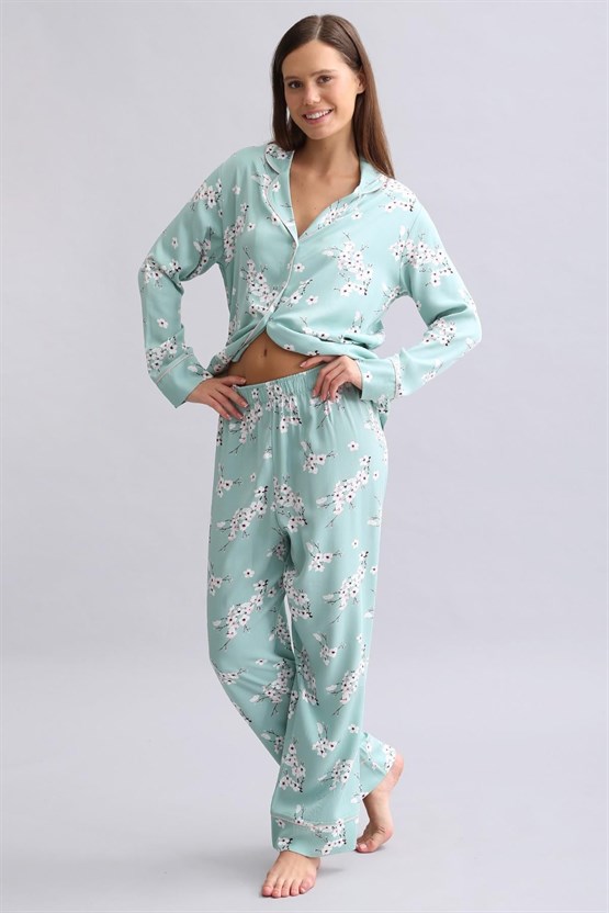 Mısırlı Kadın Bambu Pijama Takımı Çağla Yeşili