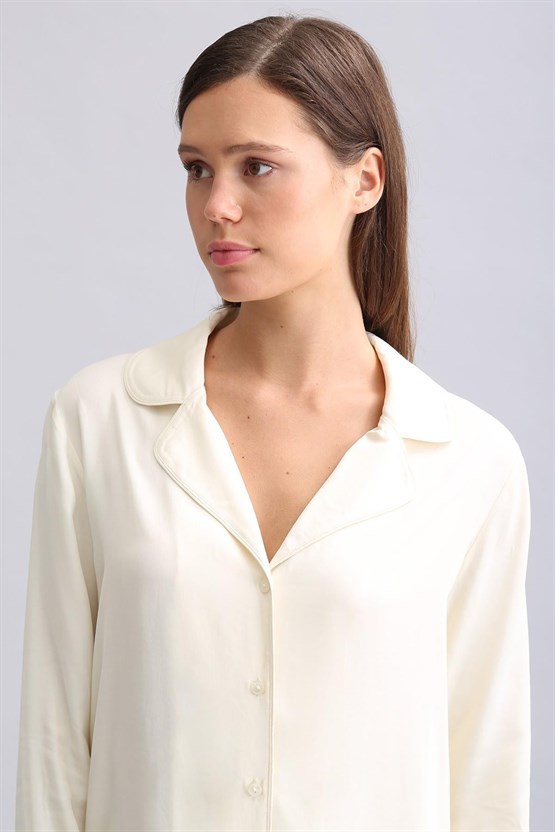 Mısırlı Kadın Bambu Pijama Takımı Ekru