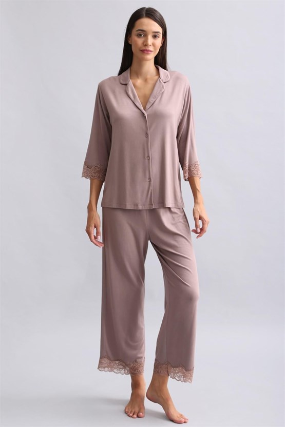 Mısırlı Kadın Bambu Pijama Takımı Kahverengi