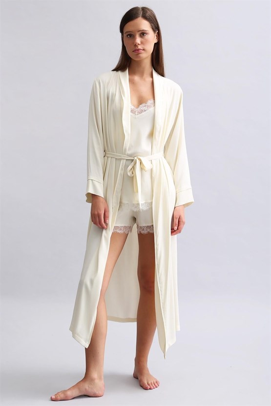 Mısırlı Kadın Bambu Sabahlık Ekru