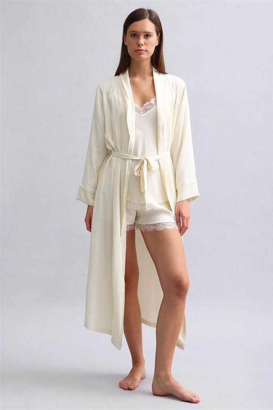 Mısırlı Kadın Bambu Sabahlık Ekru