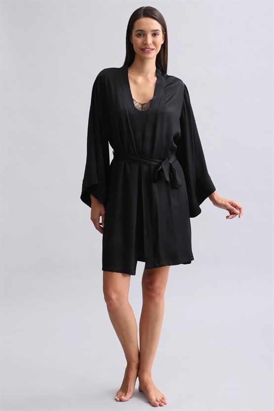 Mısırlı Kadın Bambu Sabahlık Siyah