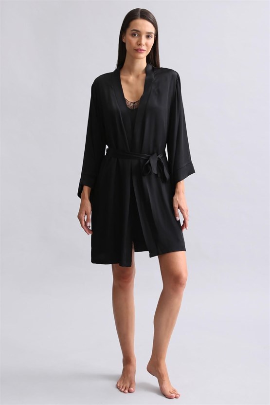 Mısırlı Kadın Bambu Sabahlık Siyah