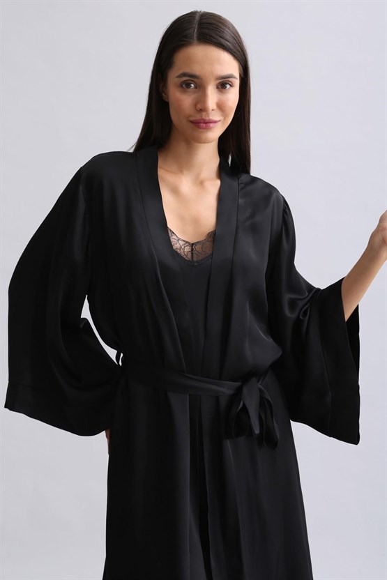 Mısırlı Kadın Bambu Sabahlık Siyah