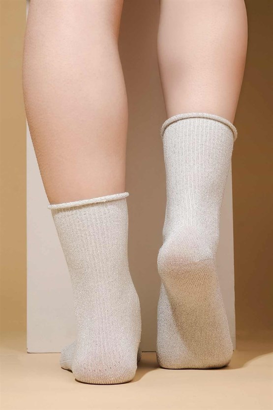 Mısırlı Kadın Bambu Simli Soket Çorap Açık Gri