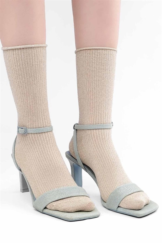 Mısırlı Kadın Bambu Simli Soket Çorap Bej