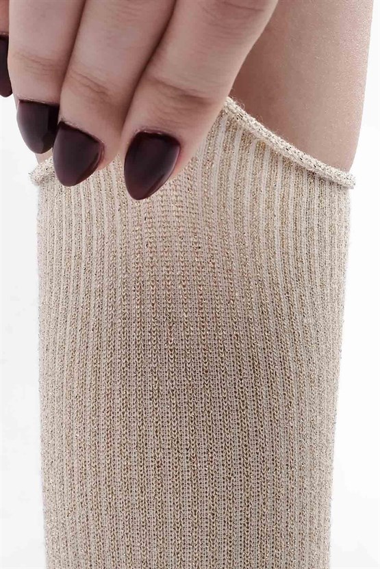 Mısırlı Kadın Bambu Simli Soket Çorap Bej