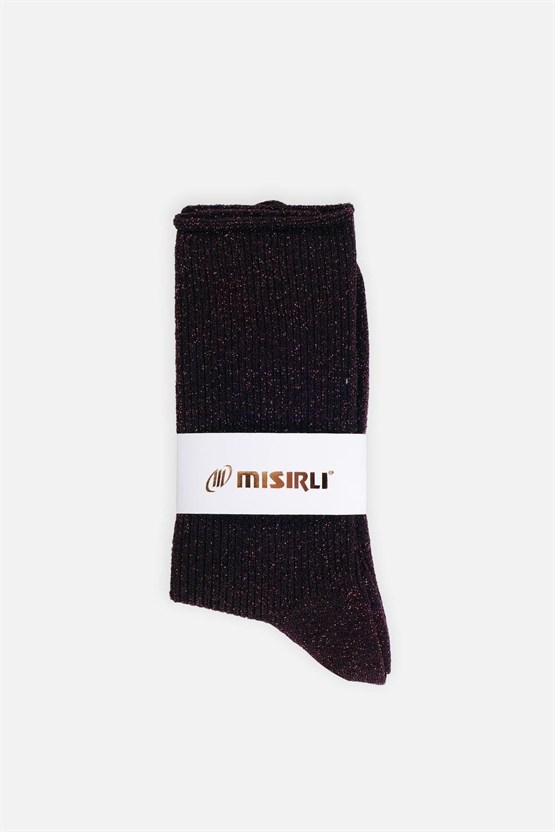 Mısırlı Kadın Bambu Simli Soket Çorap Koyu Kahverengi