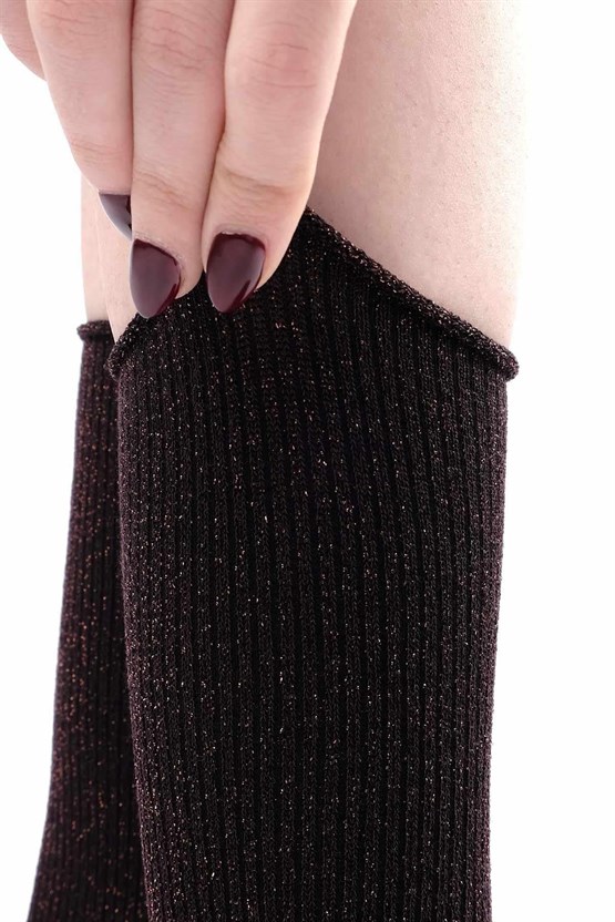 Mısırlı Kadın Bambu Simli Soket Çorap Koyu Kahverengi