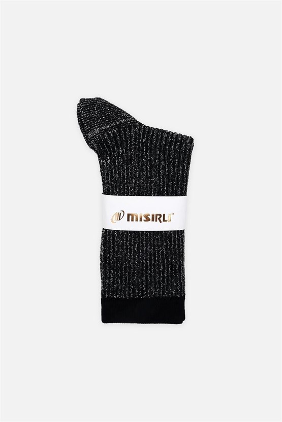 Mısırlı Kadın Bambu Simli Soket Çorap Siyah