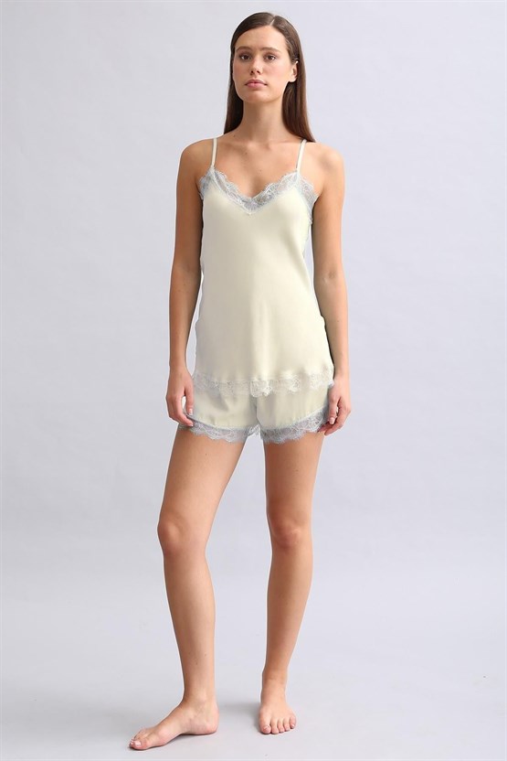 Mısırlı Kadın Bambu Şort Takımı Ekru