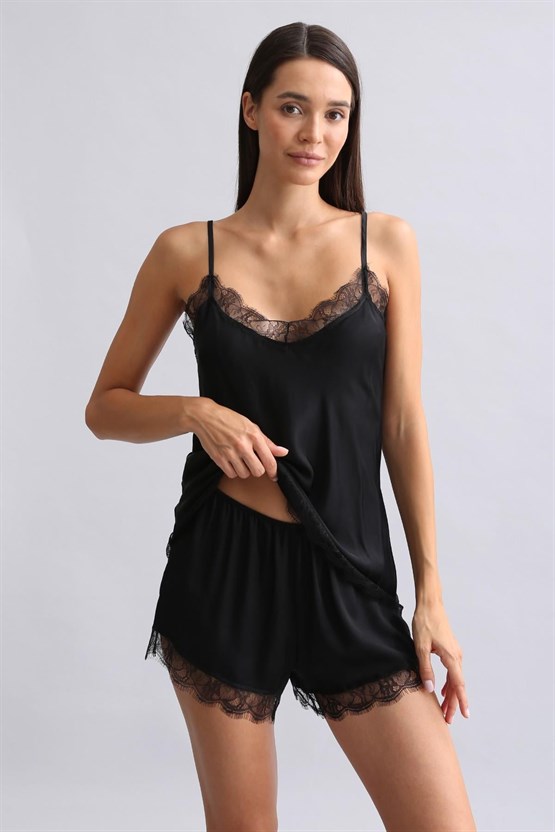 Mısırlı Kadın Bambu Şort Takımı Siyah