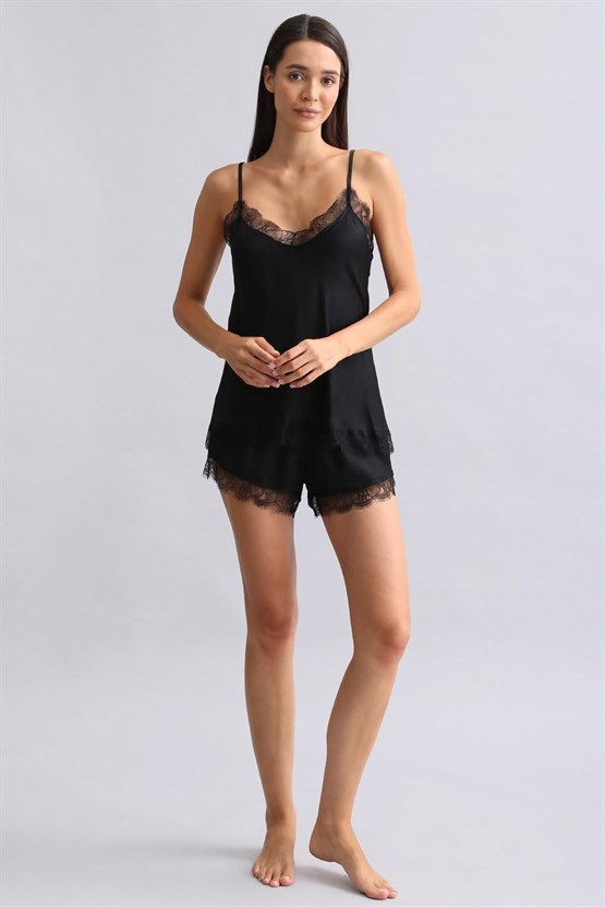 Mısırlı Kadın Bambu Şort Takımı Siyah