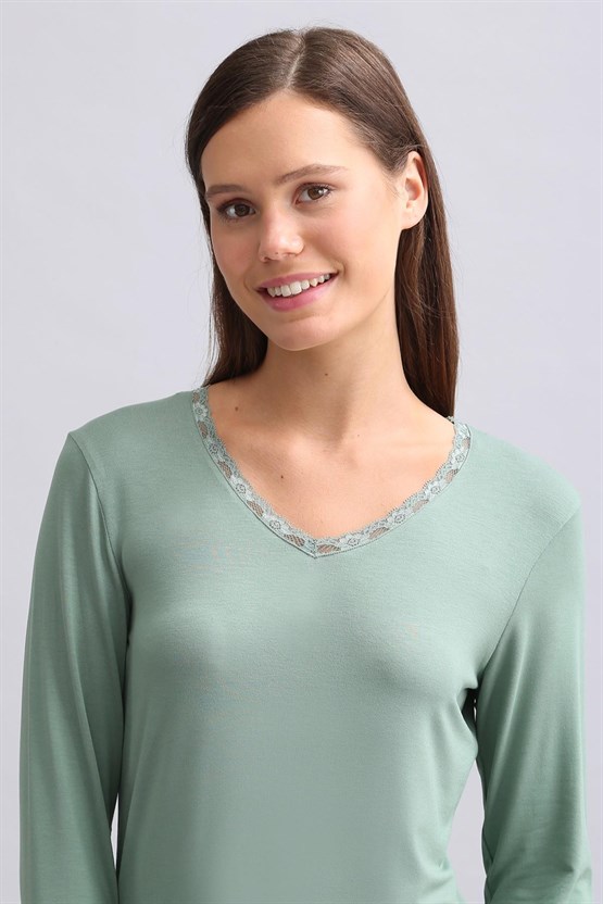 Mısırlı Kadın Bambu Sweatshirt Çağla Yeşili