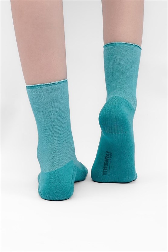 Mısırlı Kadın Bambu Tekli Diabetiker Lastiksiz Soket Çorap Mavi
