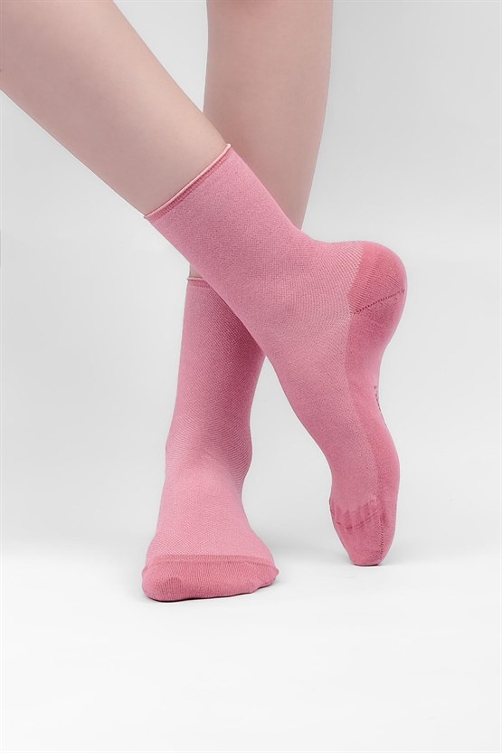 Mısırlı Kadın Bambu Tekli Diabetiker Lastiksiz Soket Çorap Pembe