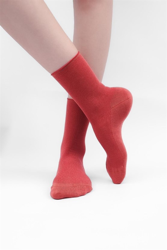 Mısırlı Kadın Bambu Tekli Diabetiker Lastiksiz Soket Çorap Kiremit