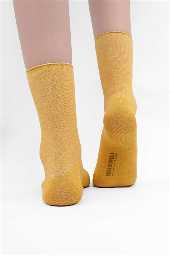 Mısırlı Kadın Bambu Tekli Diabetiker Lastiksiz Soket Çorap Sarı