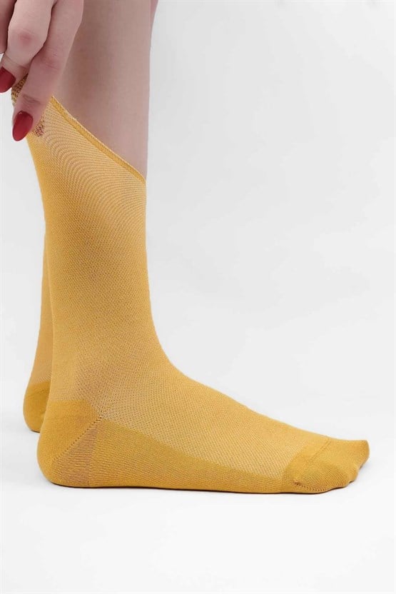 Mısırlı Kadın Bambu Tekli Diabetiker Lastiksiz Soket Çorap Sarı