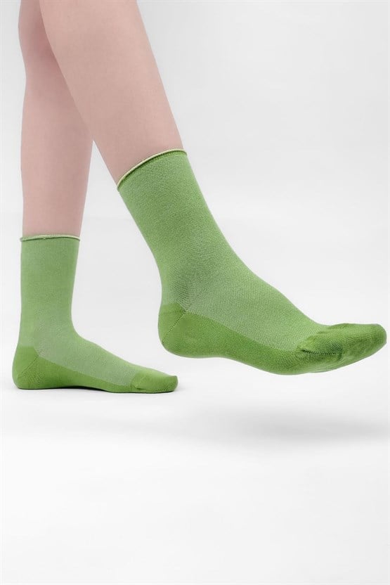 Mısırlı Kadın Bambu Tekli Diabetiker Lastiksiz Soket Çorap Yeşil