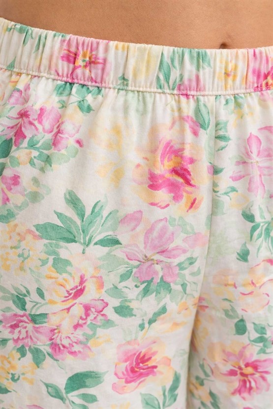 Mısırlı Kadın Dokuma Çiçekli Alt Pijama Çok Renkli