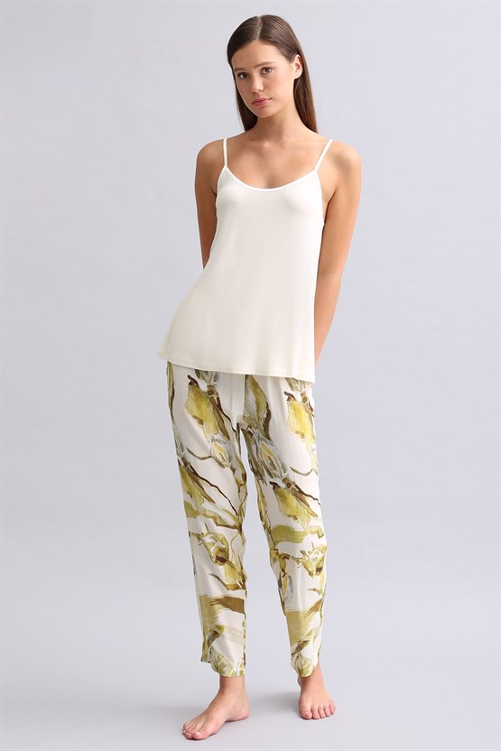 Mısırlı Kadın Dokuma Dar Paça Pantolon Yeşil