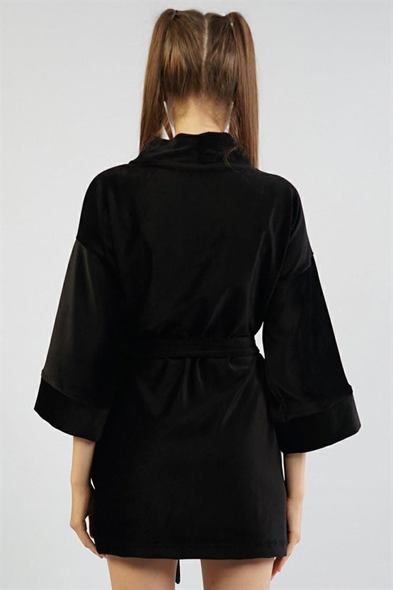 Mısırlı Kadın Kadife Sabahlık Siyah