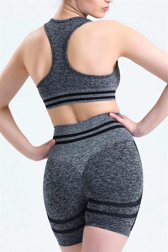 Mısırlı Kadın Kalça Toparlayıcı Çemberli Bralet-Şort Tayt Takımı Gri