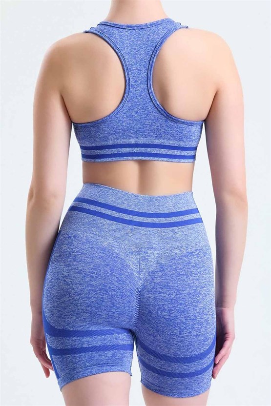 Mısırlı Kadın Kalça Toparlayıcı Çemberli Bralet-Şort Tayt Takımı Saks