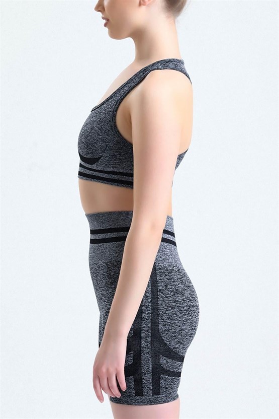 Mısırlı Kadın Kalça Toparlayıcı Çemberli Bralet-Şort Tayt Takımı Gri