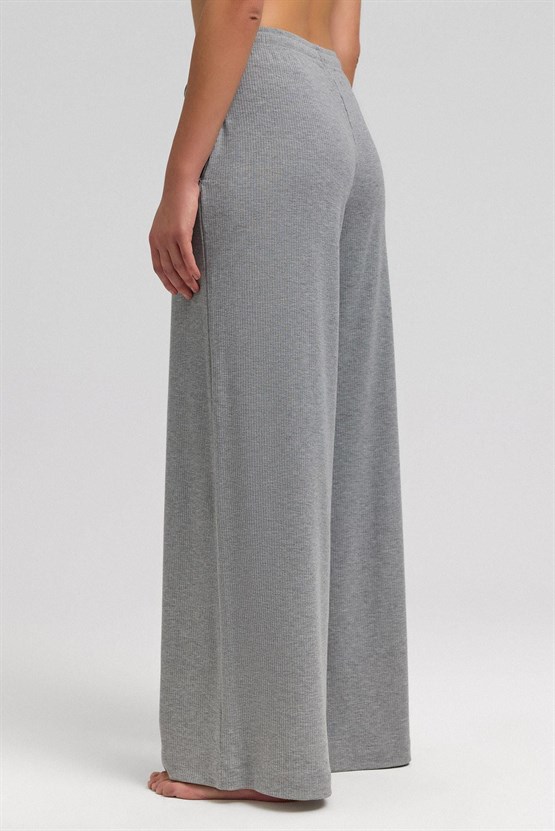 Mısırlı Kadın Kaşkorse Dökümlü Pantolon Gri Melanj