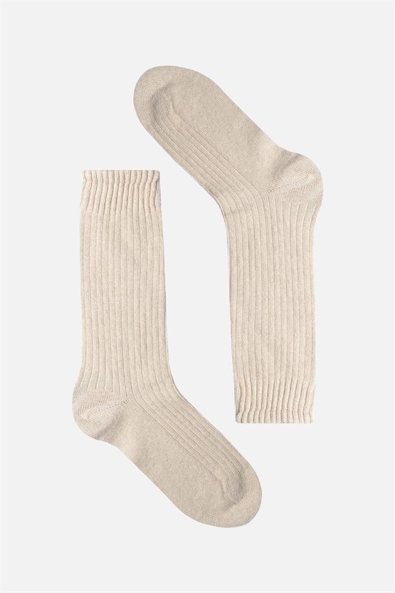 Mısırlı Kadın Kaşmir Tekli Soket Çorap Bej