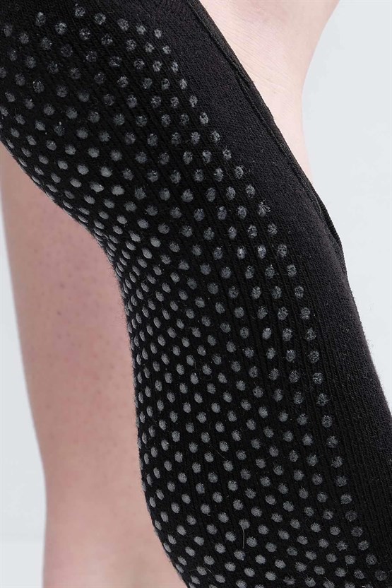 Mısırlı Kadın Kaydırmaz 2 Çift Üstü Lastikli Pilates ve Yoga Çorabı Siyah