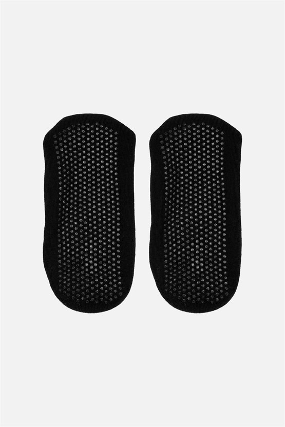 Mısırlı Kadın Kaydırmaz 2 Çift Üstü Lastikli Pilates ve Yoga Çorabı Siyah