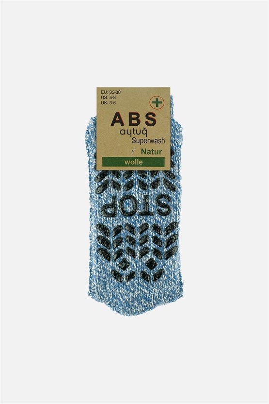 Mısırlı Kadın Merino Yünü Cold Blocker Kışlık Kaydırmaz Tabanlı Soket Çorap Mavi