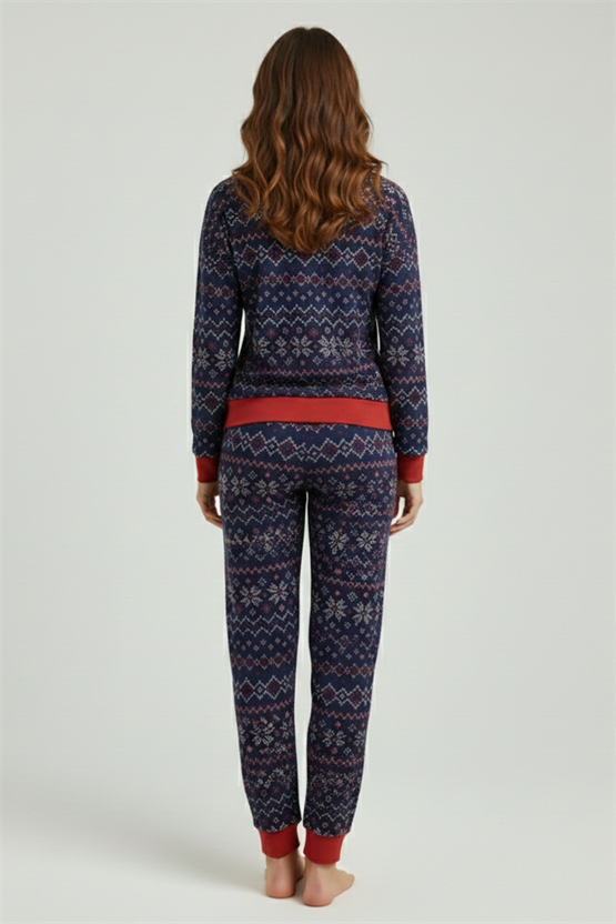 Mısırlı Kadın Modal Desenli Pijama Takım Lacivert
