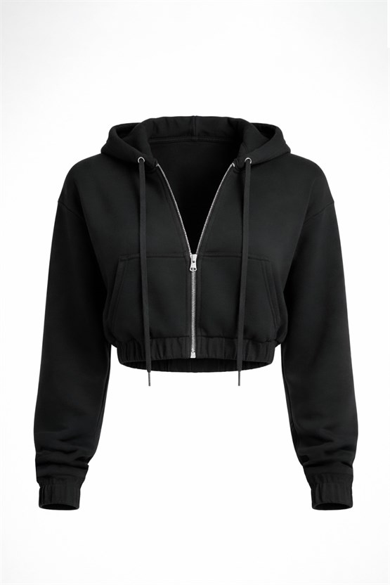 Mısırlı Kadın Modal Fermuarlı Crop Sweatshirt Atrasit