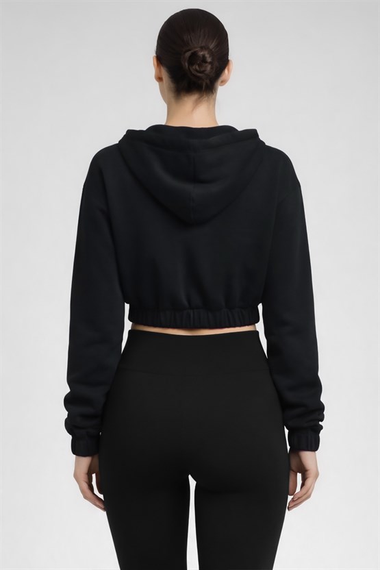 Mısırlı Kadın Modal Fermuarlı Crop Sweatshirt Atrasit