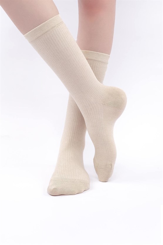 Mısırlı Kadın Modal Kaşmir Tekli Soket Çorap Taş Rengi
