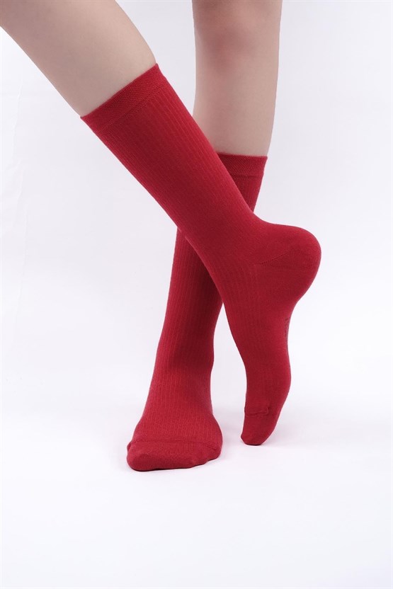 Mısırlı Kadın Modal Kaşmir Tekli Soket Çorap Kırmızı